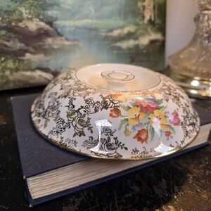 Vintage H&K Tunstall Old English Sampler Lid Gold Filigree Replacement 8" *chip